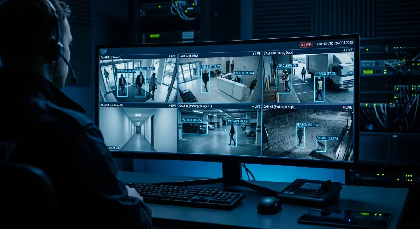Cybersecurity team monitoring multiple screens in a professional operations center